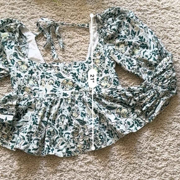 Anthropologie Pilcro Long-Sleeve Babydoll Top Green Motif Large - Picture 3 of 5